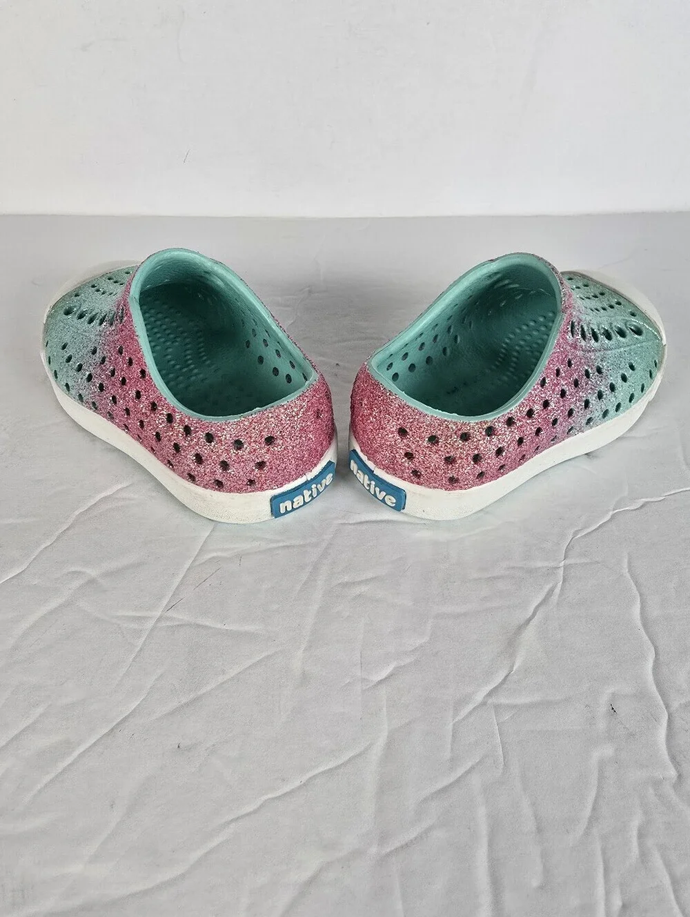 Native Jefferson Bling Toddler Slip On Pink And Green Sneakers Size C4